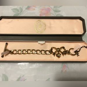 Juicy Couture Bow with Dangling Heart Charm Link Chain Bracelet (NWT)